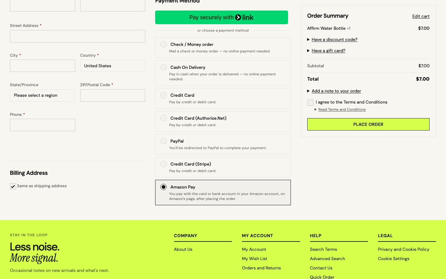The Amazon Pay settings in the admin.