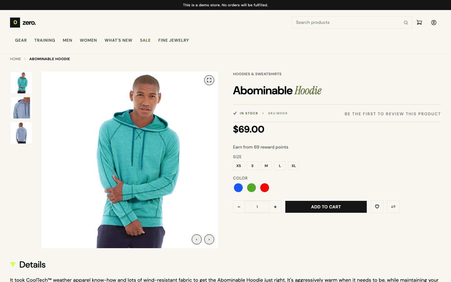 A product page of the demo store.