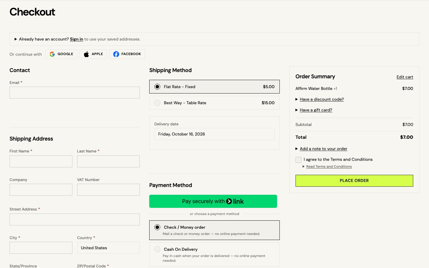 The delivery date under the shipping methods in checkout.