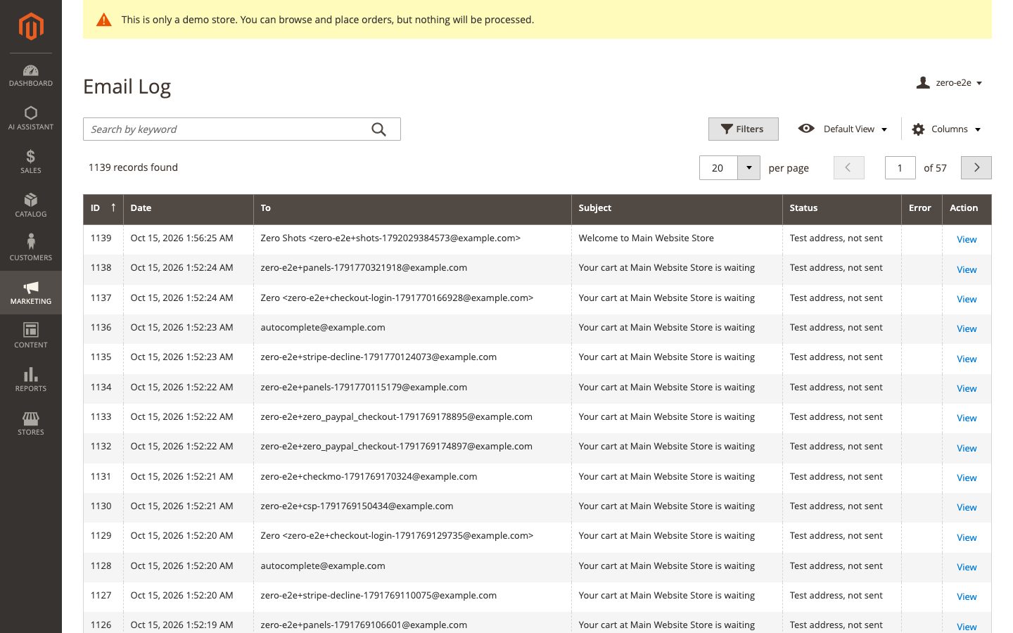 The email log in the admin.