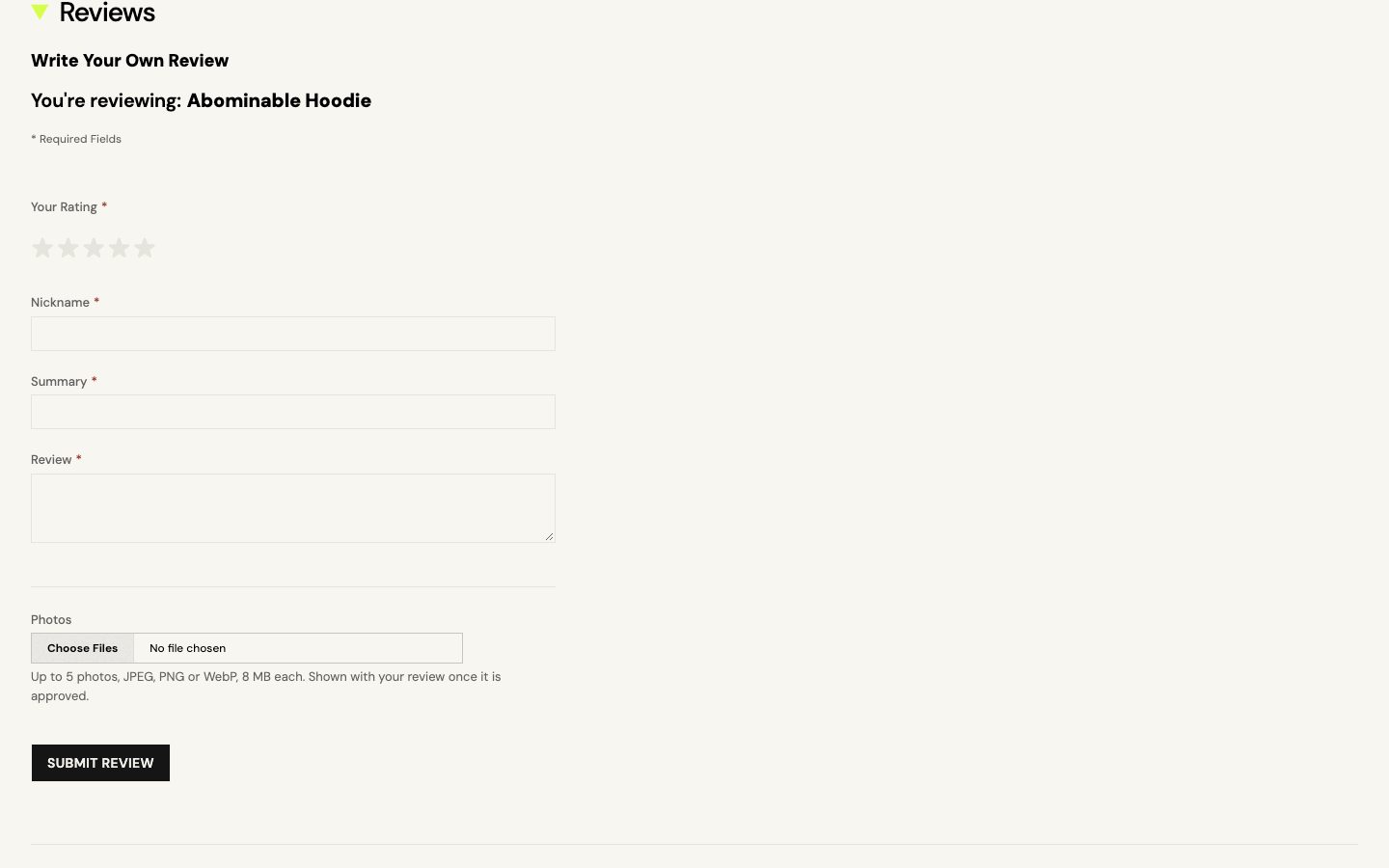 The review form on a product page of the demo store.