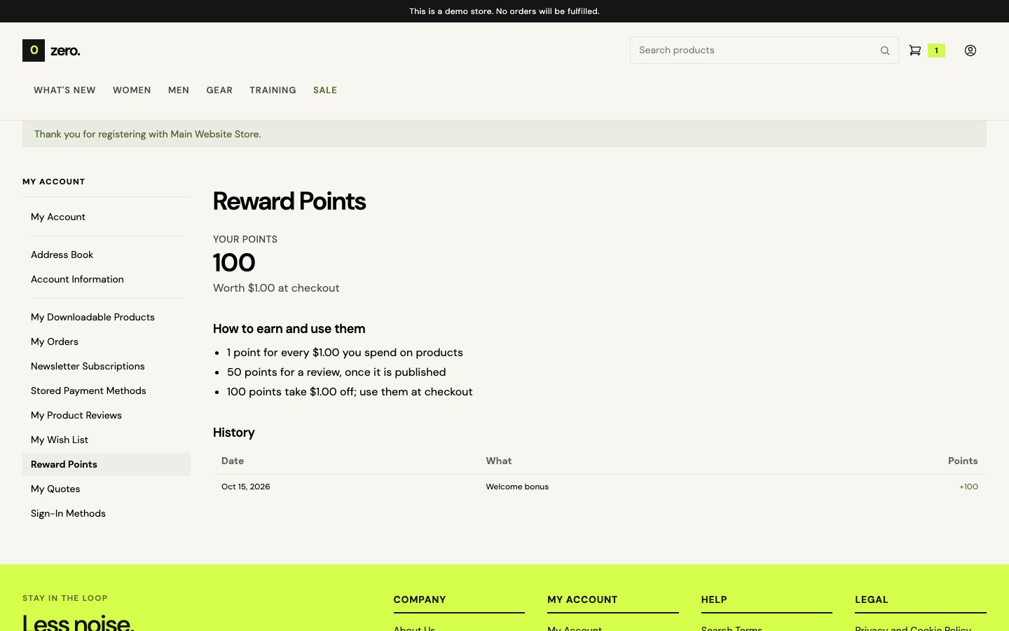 The Reward Points page under My Account.